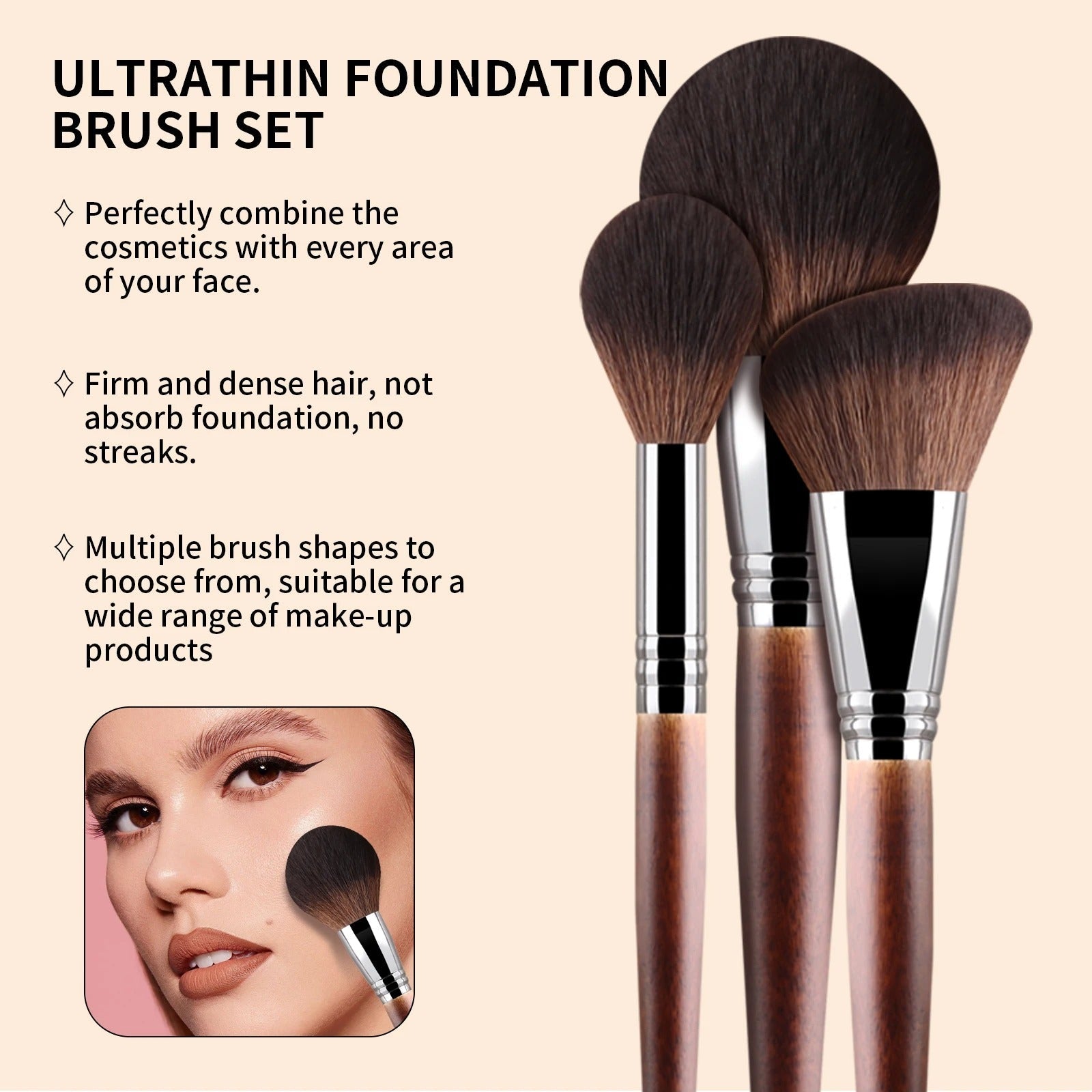3-Piece Wooden Makeup Brush Set