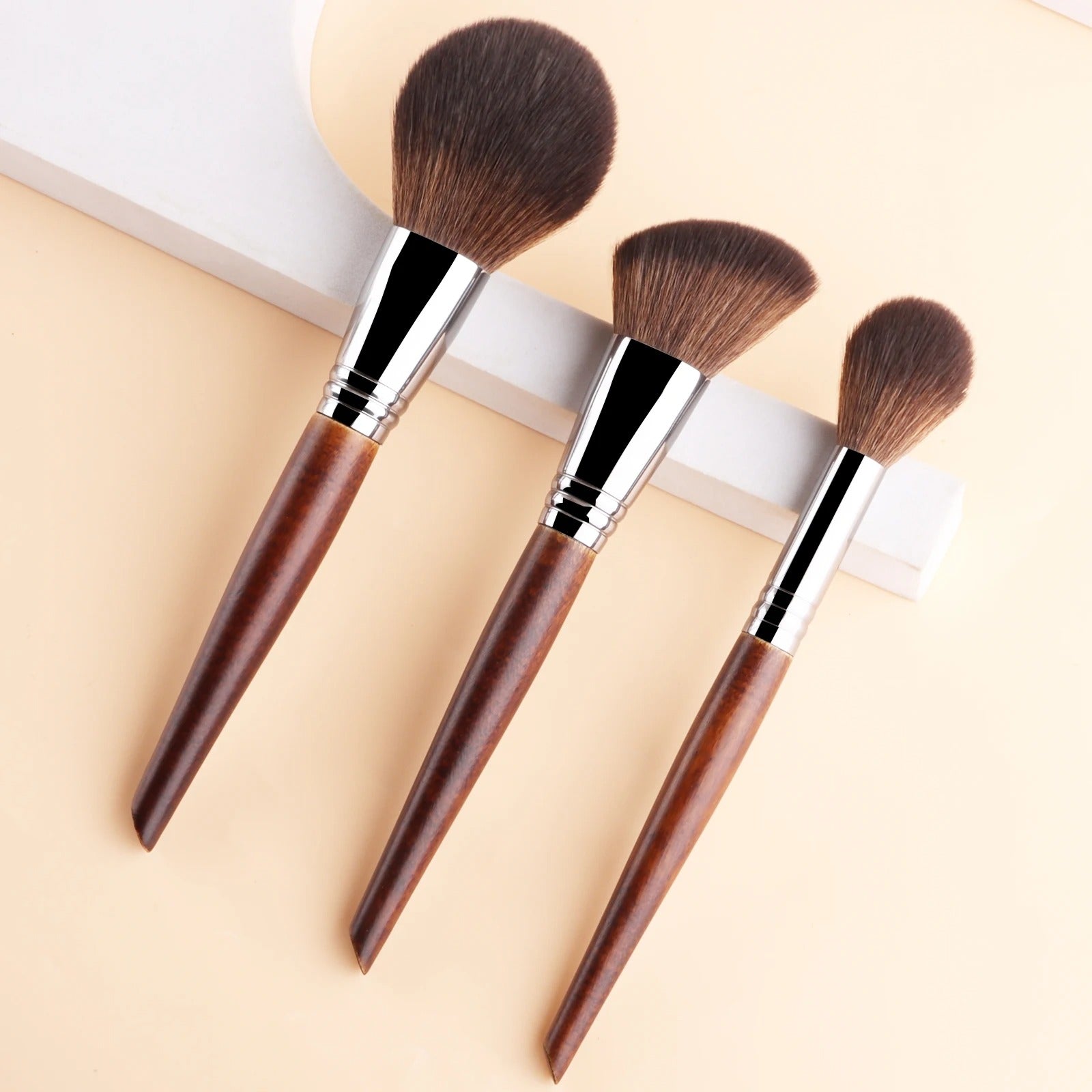 3-Piece Wooden Makeup Brush Set