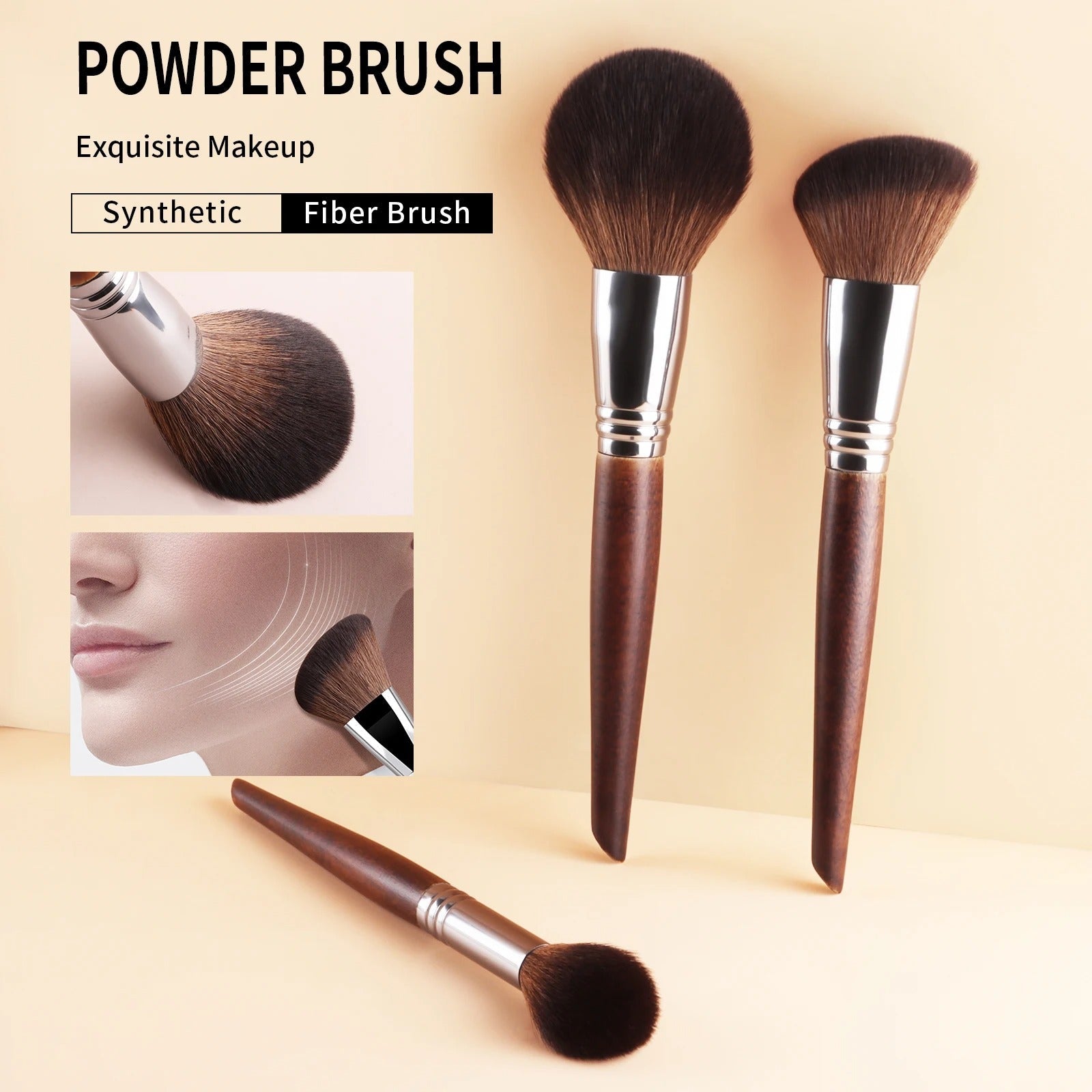 3-Piece Wooden Makeup Brush Set