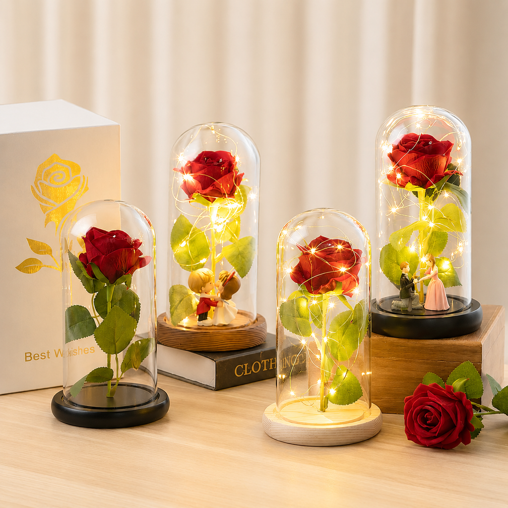 LED Eternal Rose Glass Lamp