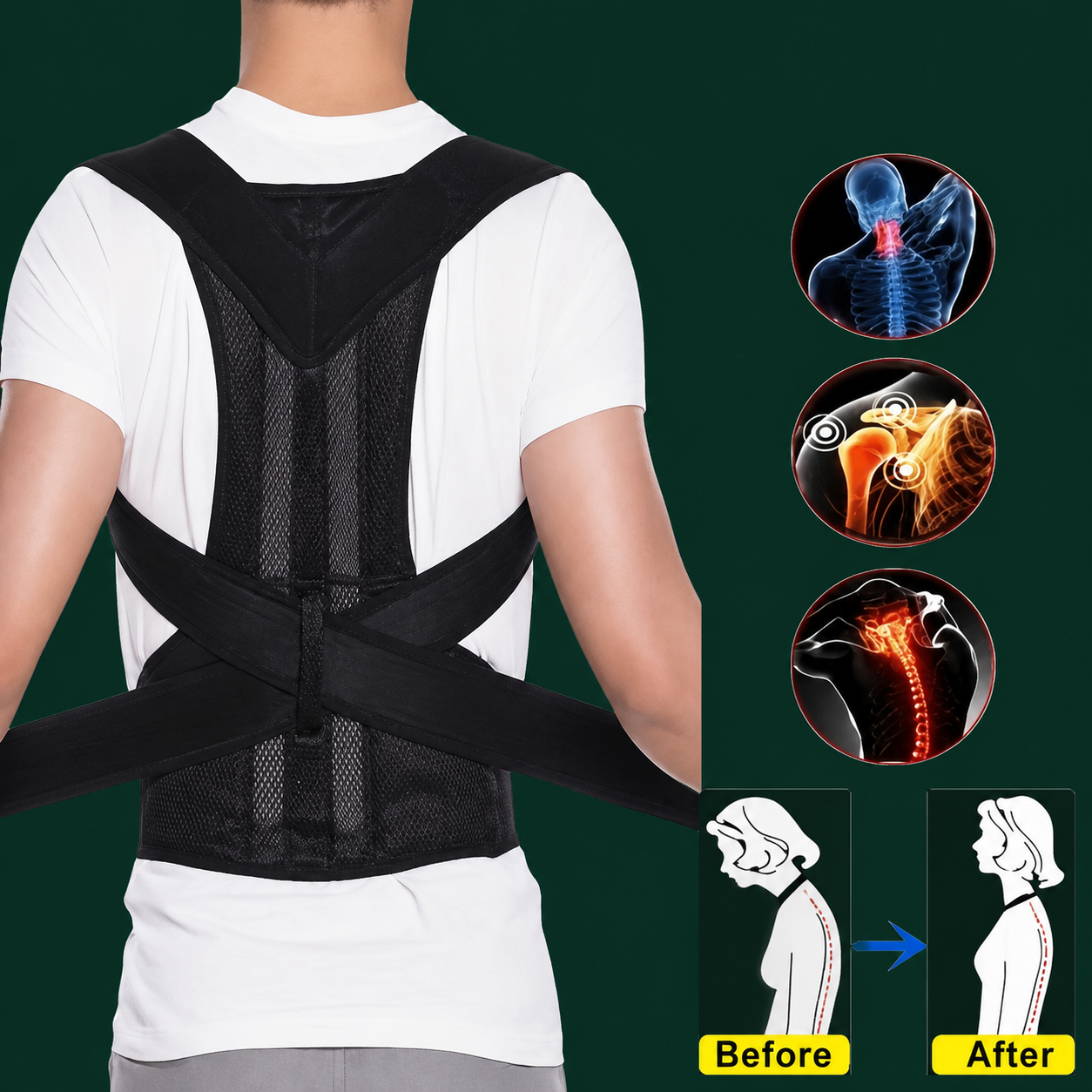 Back Pain Relief and Shoulder Support Comfort Fit Posture Corrector